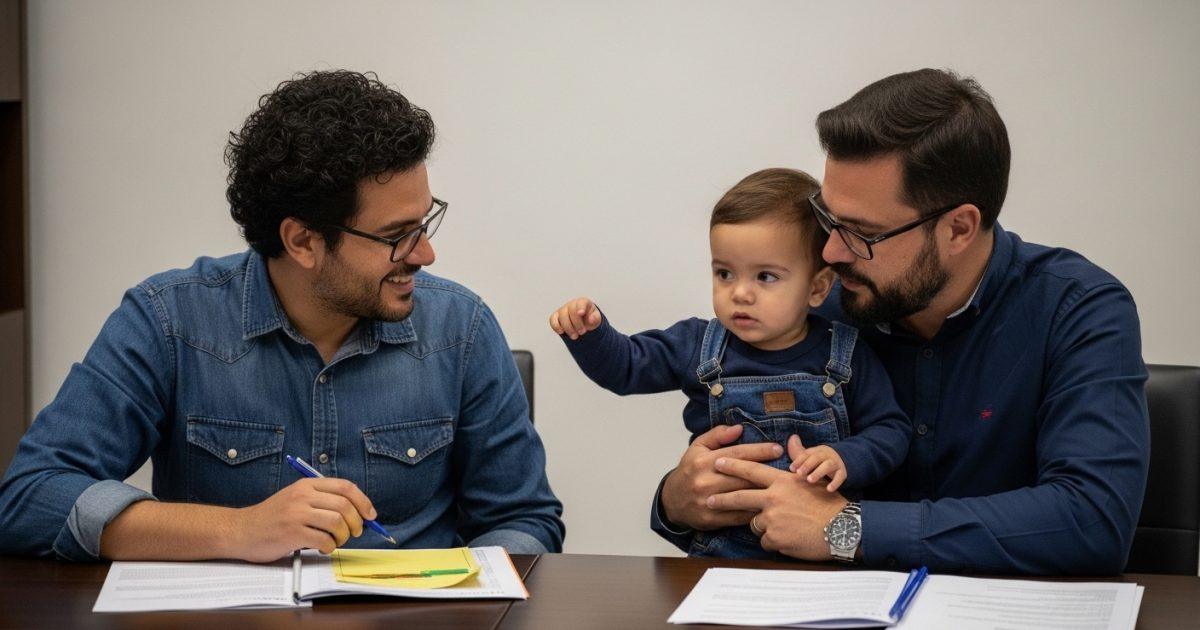 Brazilian family planning the day amid rainfall with children, illustrating resilient parenting in a community setting.