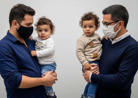 Brazilian father and child working together at a kitchen table in a well-lit home.