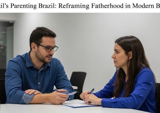 Brazilian father and child working together at a kitchen table in a well-lit home.