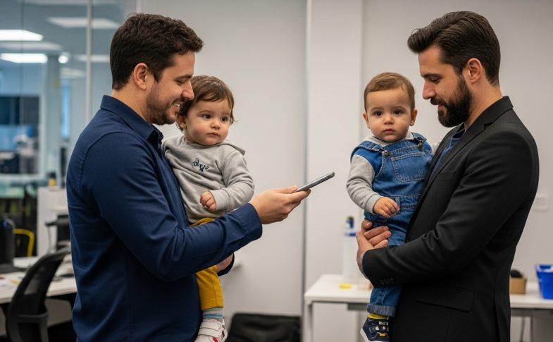 Brazilian father and child working together at a kitchen table in a well-lit home.