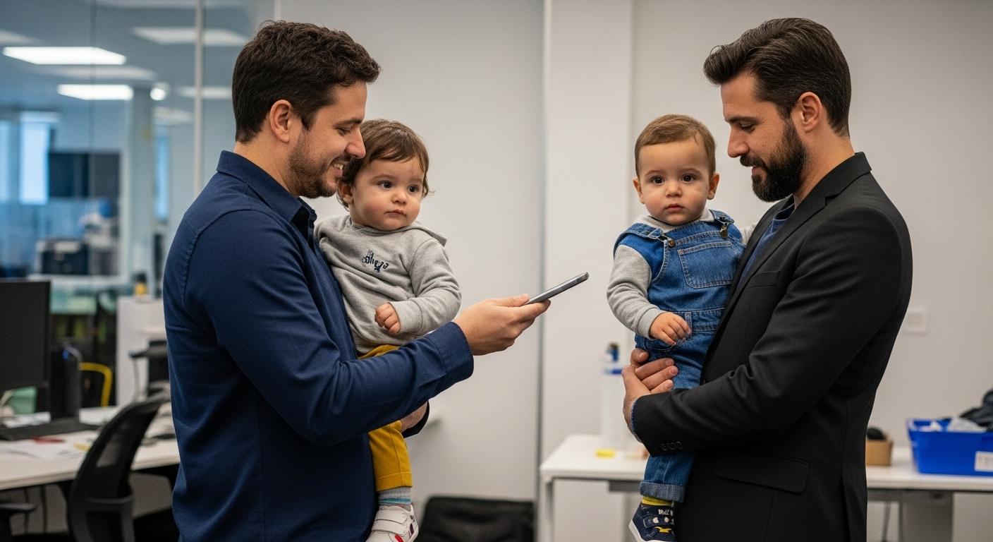 Brazilian father and child working together at a kitchen table in a well-lit home.