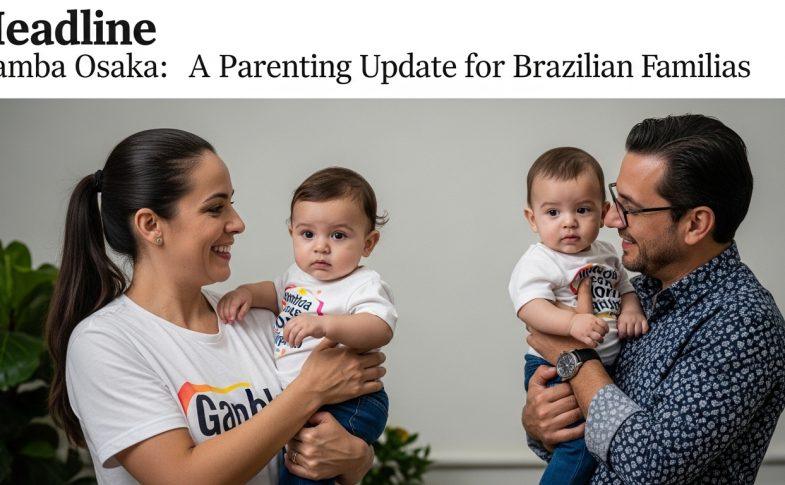 Brazilian family watching a Gamba Osaka game at home with a child practicing football nearby