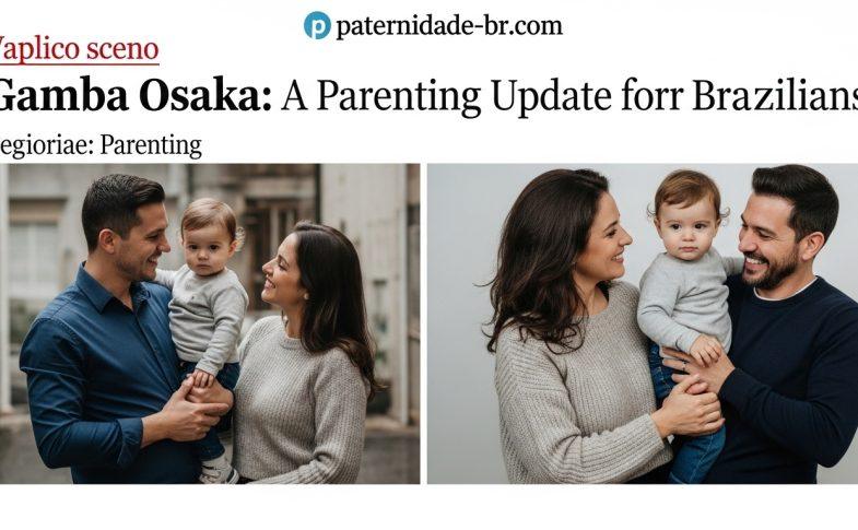 Brazilian family watching a Gamba Osaka game at home with a child practicing football nearby