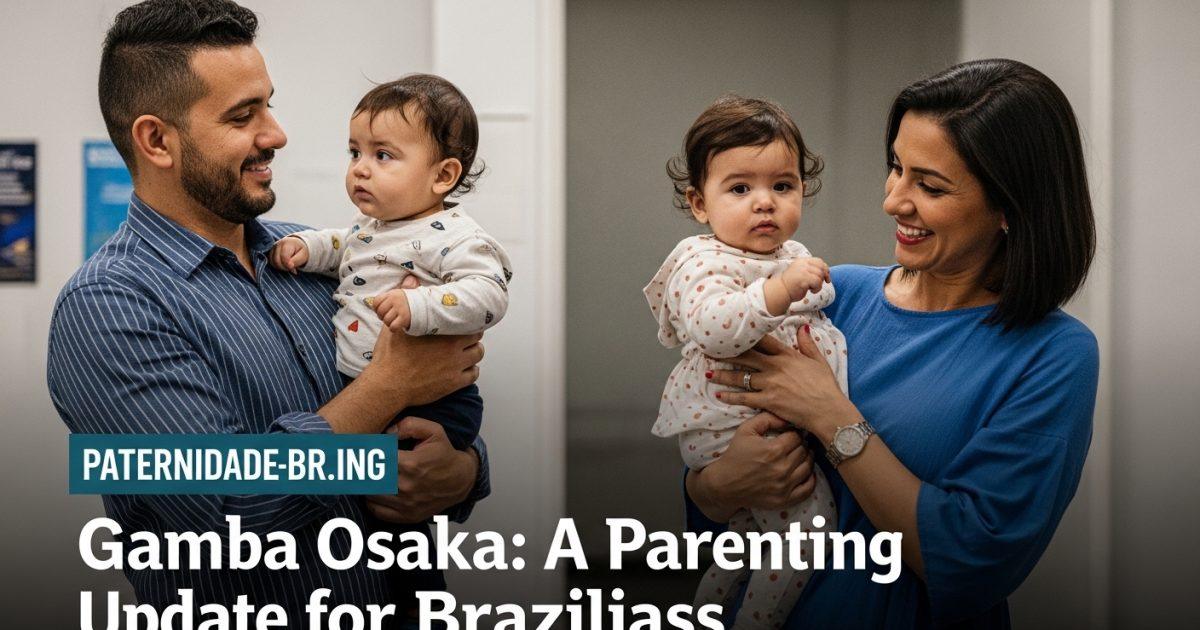 Brazilian family watching a Gamba Osaka game at home with a child practicing football nearby