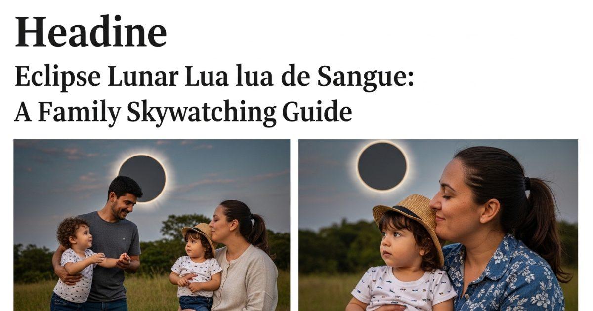 Family viewing a blood moon eclipse from their home at night