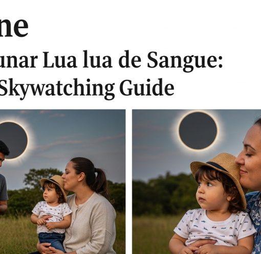 Family viewing a blood moon eclipse from their home at night