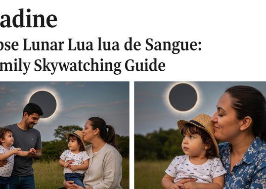 Family viewing a blood moon eclipse from their home at night