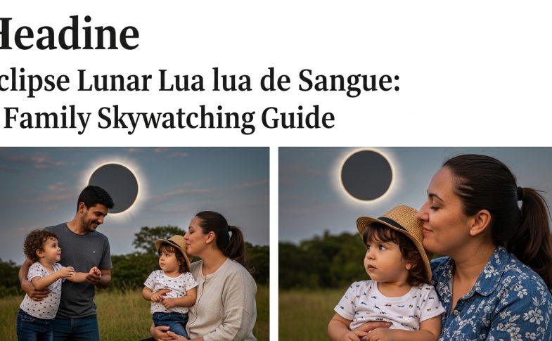 Family viewing a blood moon eclipse from their home at night