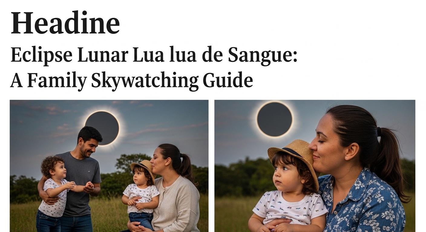 Family viewing a blood moon eclipse from their home at night