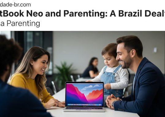 Parent using MacBook Neo at home with child nearby