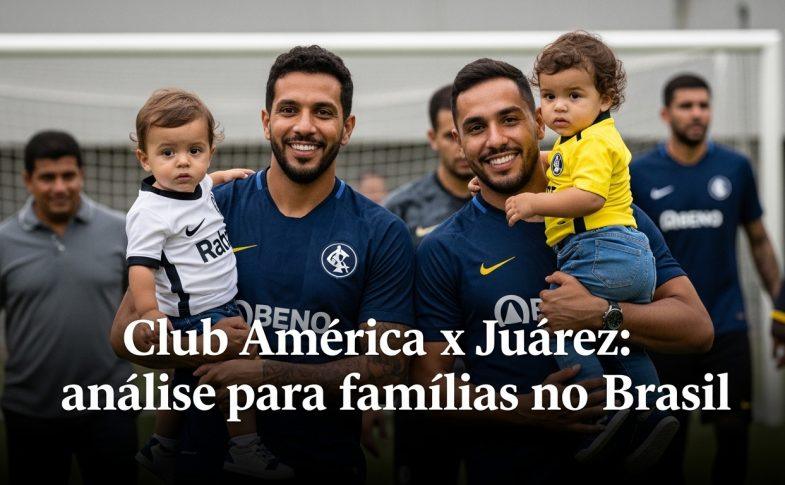 Family watching Club América x Juárez game in a Brazilian living room, with educational vibes and teamwork.