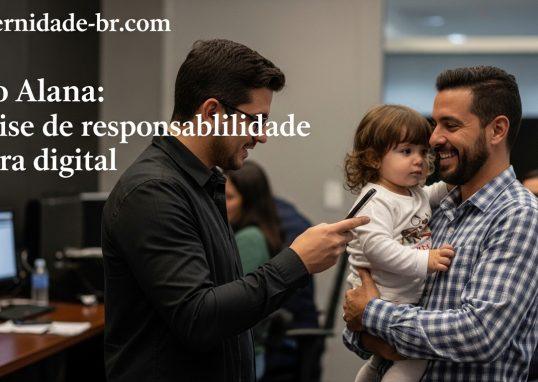 Editor de paternidade revisando fontes de cobertura de caso Alana em um ambiente doméstico, com foco em educação e limit