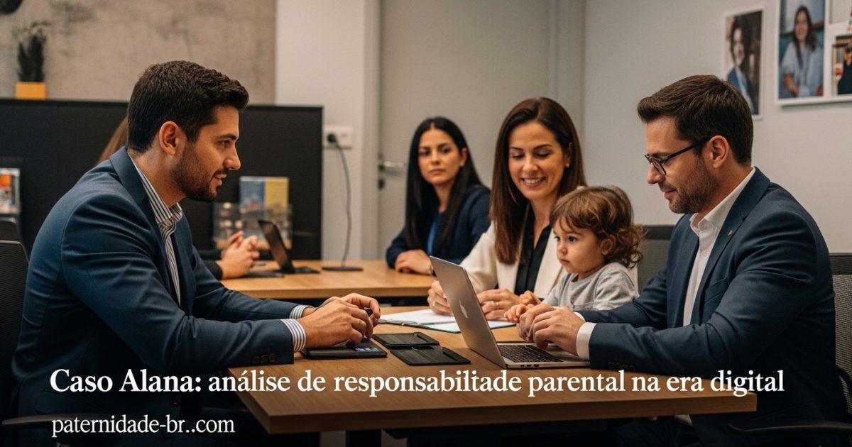 Editor de paternidade revisando fontes de cobertura de caso Alana em um ambiente doméstico, com foco em educação e limit