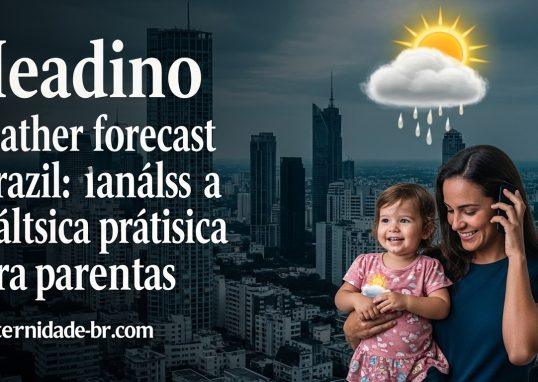 Família se preparando para o frio com mapa do Brasil e ícones de previsão do tempo