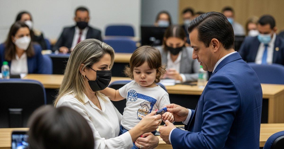 Brazilian family at kitchen table with tax documents during imposto de renda 2026 season