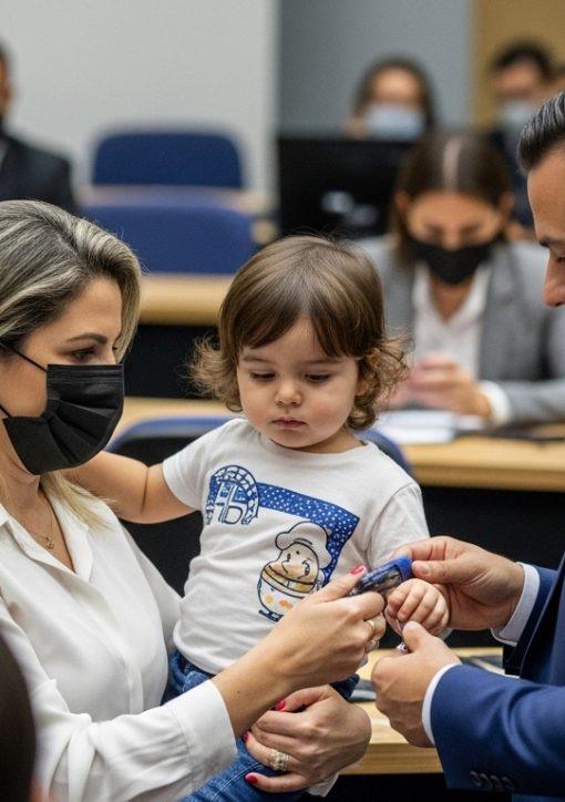 Brazilian family at kitchen table with tax documents during imposto de renda 2026 season