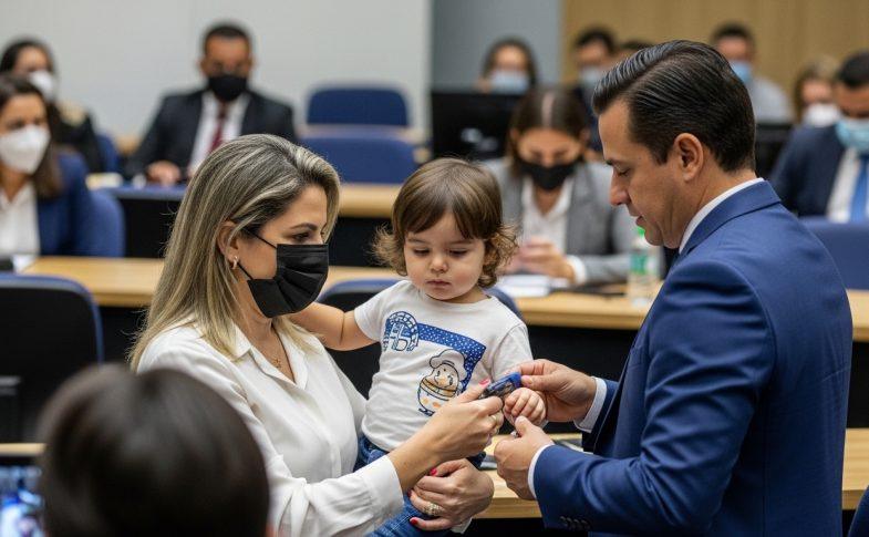 Brazilian family at kitchen table with tax documents during imposto de renda 2026 season