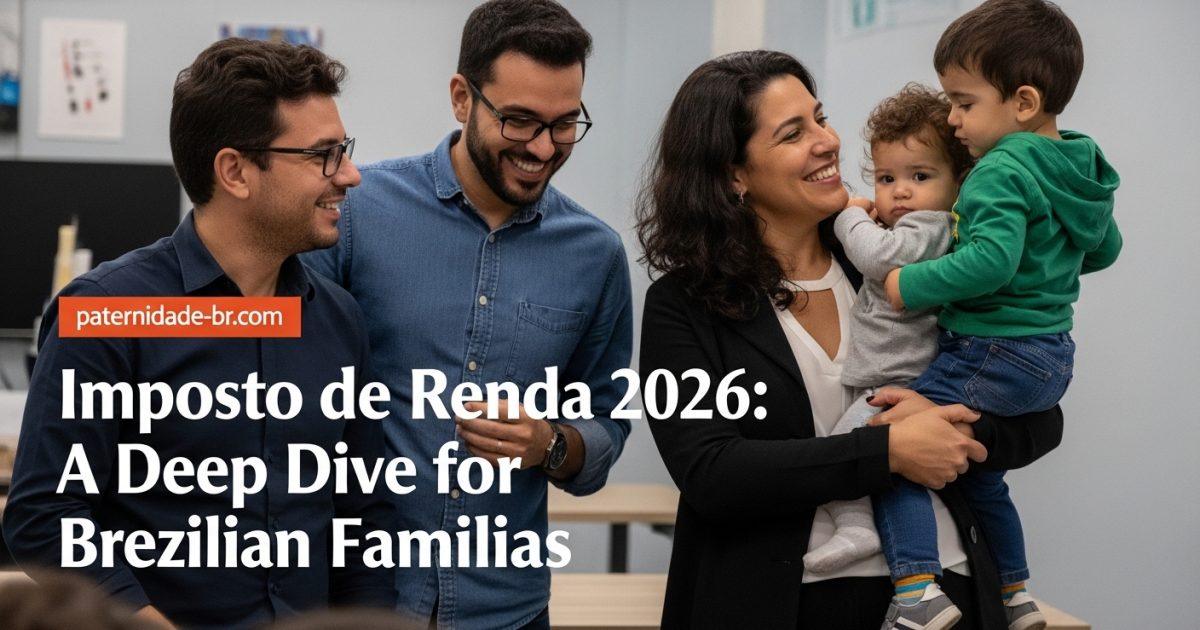 Brazilian family at kitchen table with tax documents during imposto de renda 2026 season