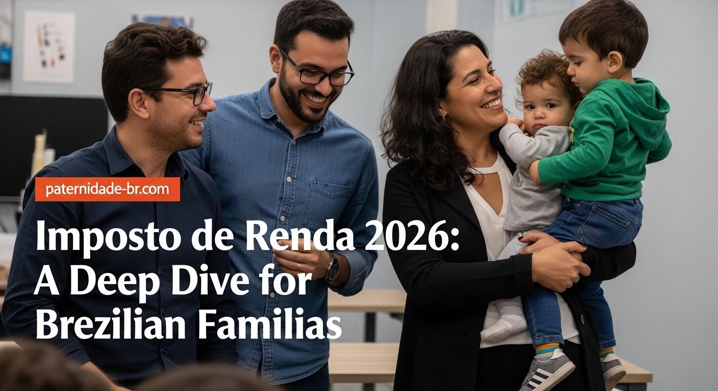 Brazilian family at kitchen table with tax documents during imposto de renda 2026 season