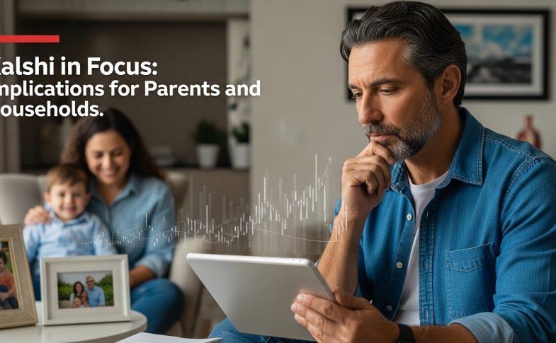 Parent evaluating Kalshi market news on a tablet at home