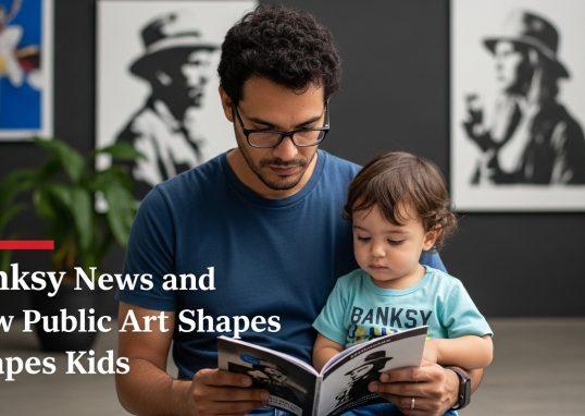 Parent reading Banksy-related news in a Brazilian city with street art.